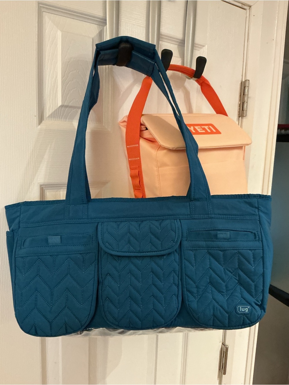 Lug Quilted Teal Tote Bag with Front Pockets